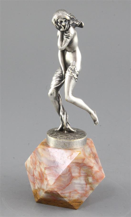 Maurice Guiraud-Rivière (1887-1947). A silvered bronze figure of a semi-clad woman, total height 8.5in. Maurice Guiraud-Rivière (1887-1947). A silvered bronze figure of a semi-clad woman, total height 8.5in.