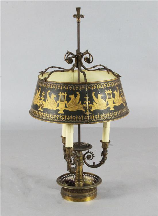 An Empire style ormolu lampe bouilotte, height 32in. An Empire style ormolu lampe bouilotte, height 32in.