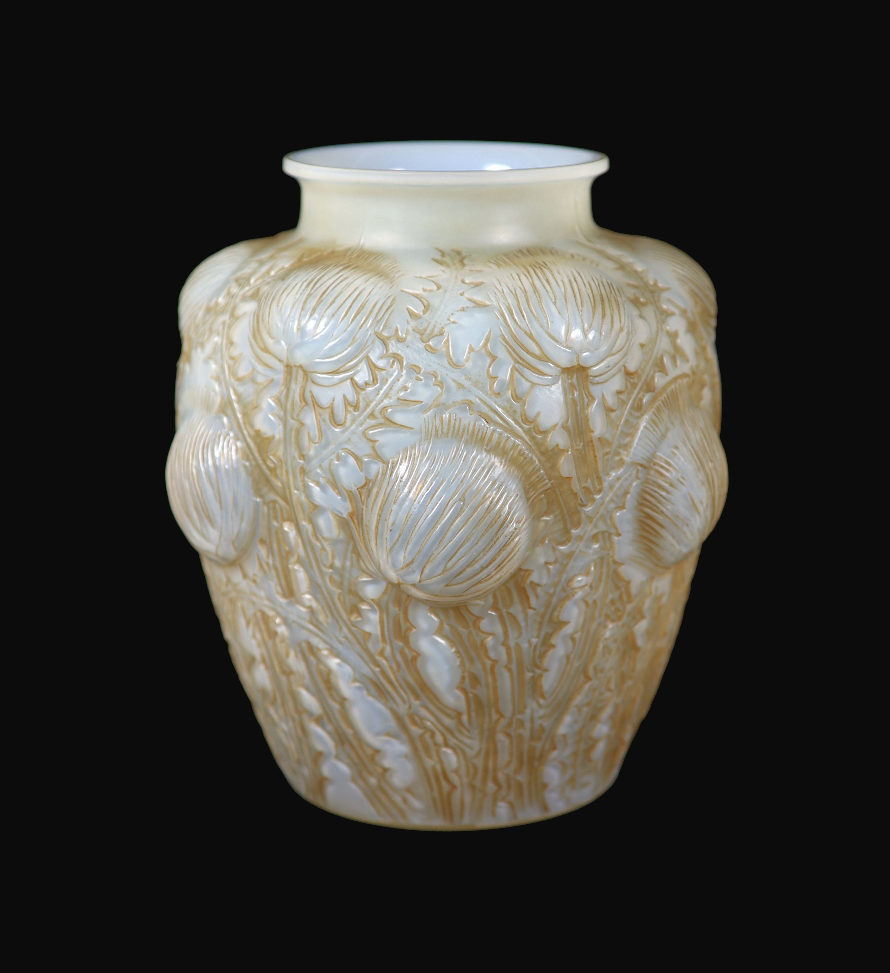 A Lalique Domrémy opalescent and amber stained glass vase, model no. 979, design c.1926, 21 cm high