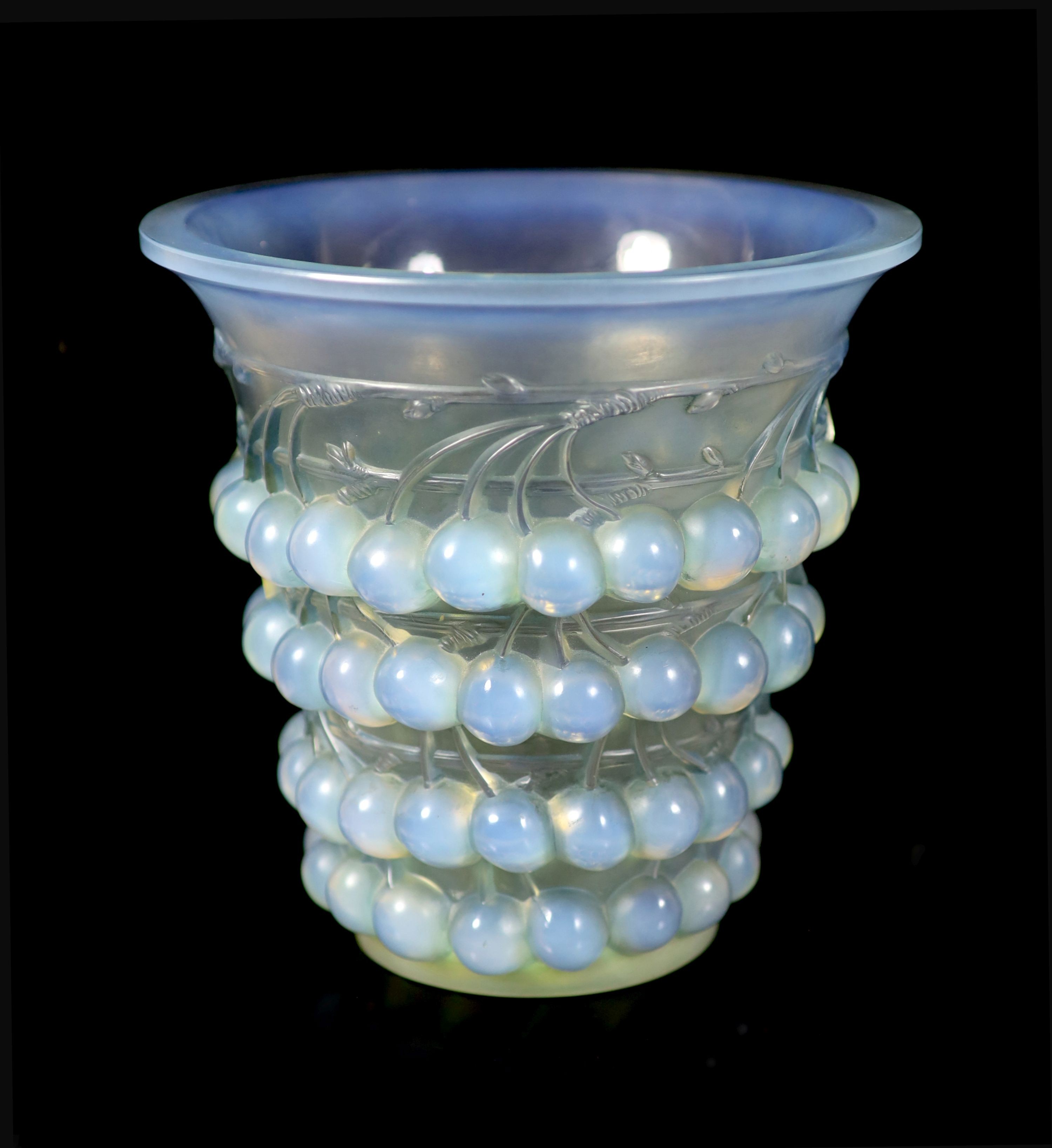 A Lalique Montmorency opalescent glass vase, Marcilhac 1050, model introduced 1930, 20.3 cm high