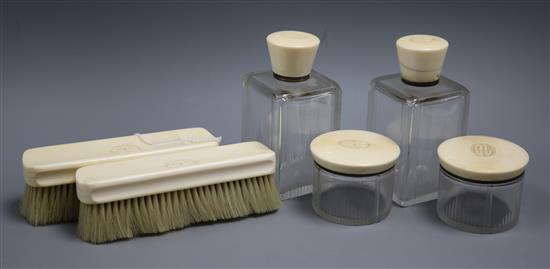 An ivory-mounted part toilet set An ivory-mounted part toilet set