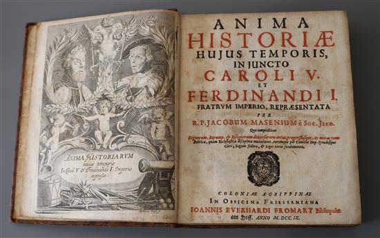 Masen, Jakob, 1606-1681. - Anima Historiae ... Caroli V ..., calf, 8vo, with engraved frontis, Ionnis Everhardi Fromart, Coloniae Agrip