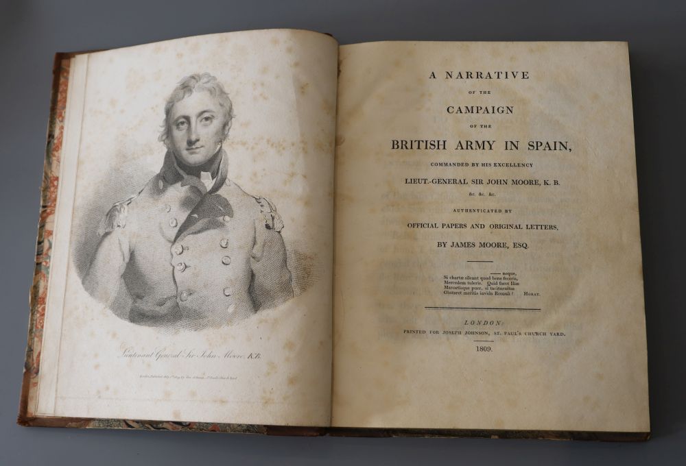 Moore, James Carrick, 1763-1834. - Narrative of the campaign of the British Army in Spain, quarter calf, quarto, with portrait frontis