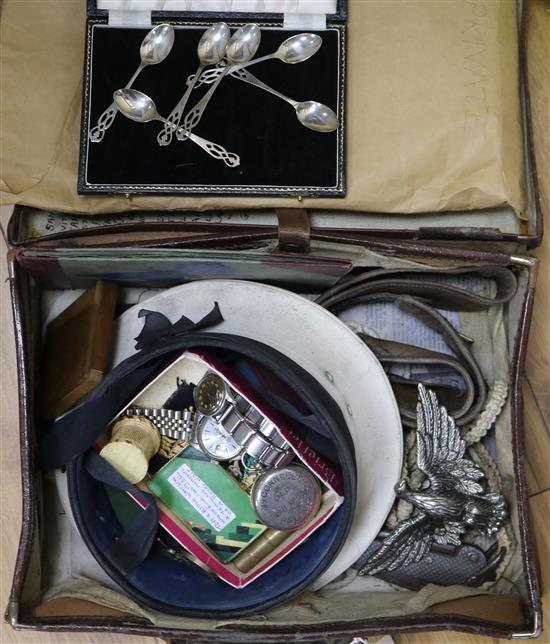 A suitcase of mixed naval and other ephemera and collectables, watches etc A suitcase of mixed naval and other ephemera and collectables, watches etc