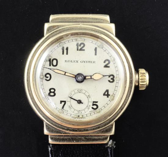 A gentlemans 1930s 9ct gold boys size Rolex Oyster manual wind wrist watch, A gentlemans 1930s 9ct gold boys size Rolex Oyster manual wind wrist watch,
