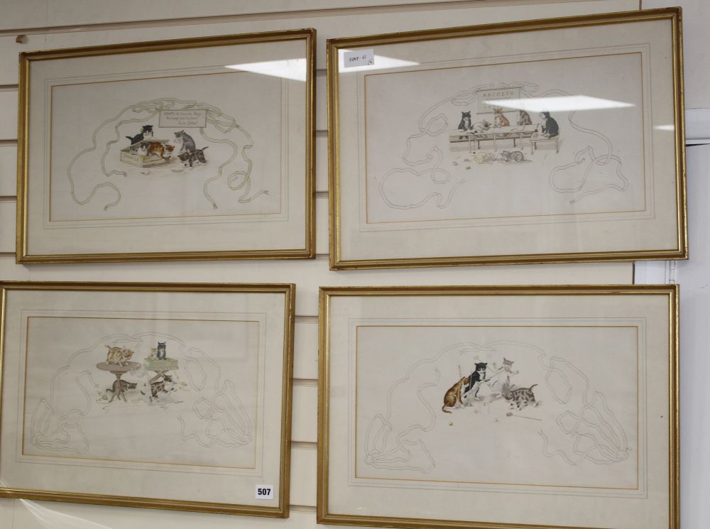 J. Baudet, set of four colour prints of cats and kittens; Chats de Touts les Pays ..., 24 x 44cm