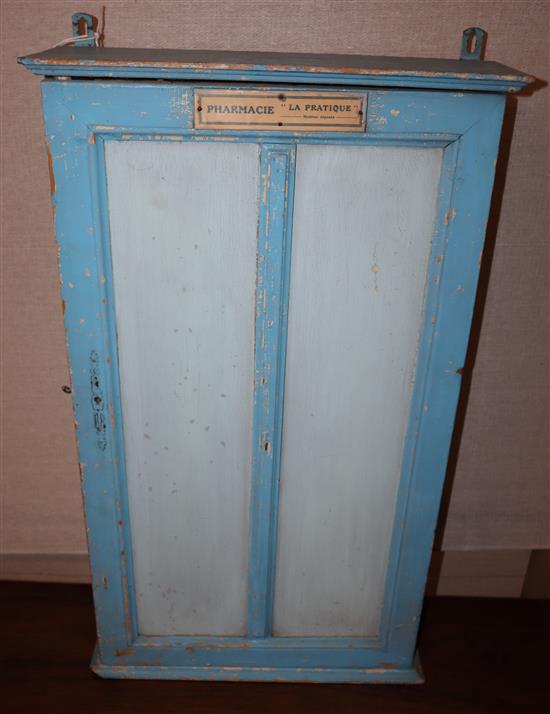 A French painted beech pharmacie cabinet, Width 43cm, Height 73cm, Depth 13cm A French painted beech pharmacie cabinet, Width 43cm, Height 73cm, Depth 13cm