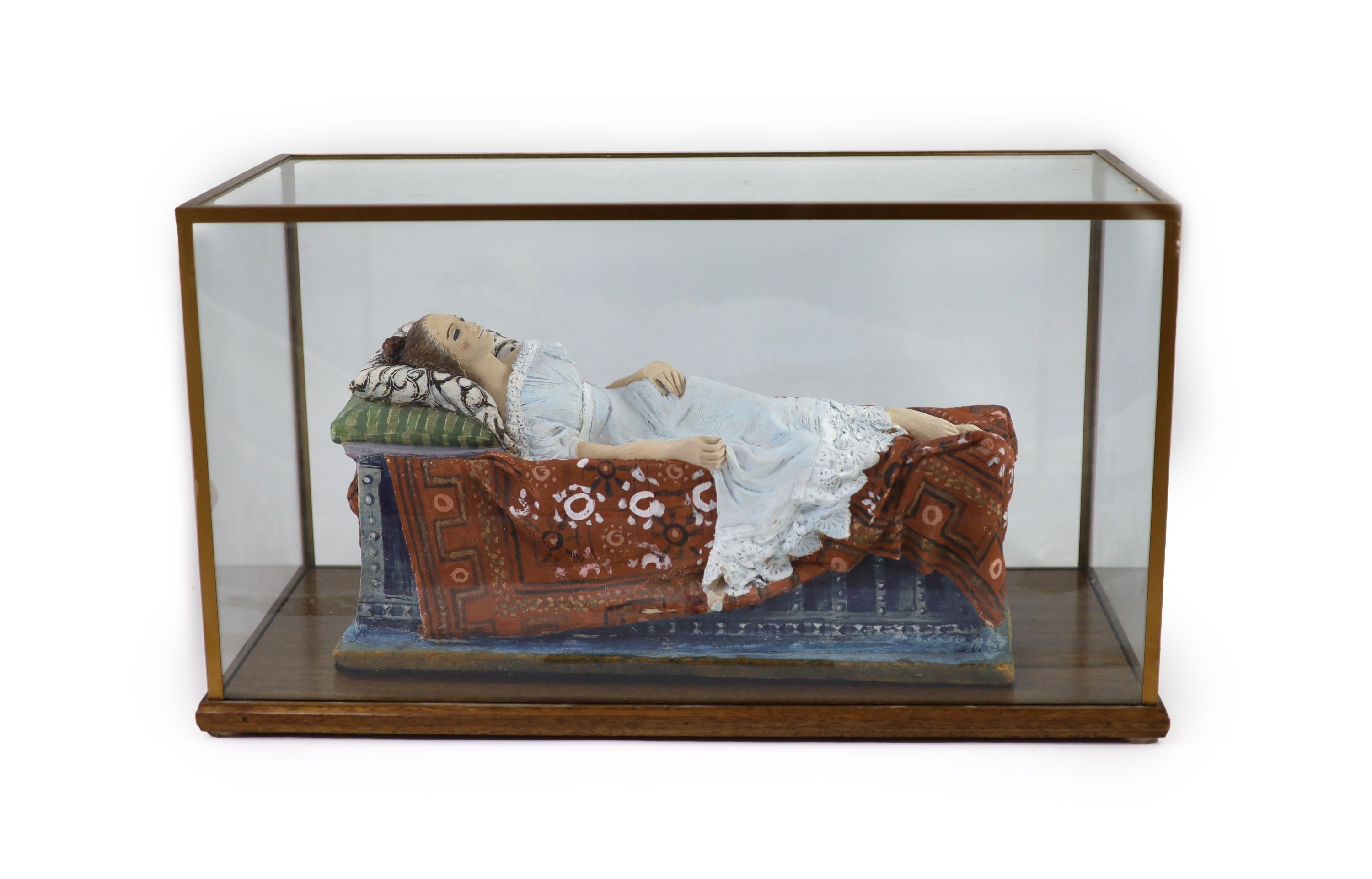 Quentin Bell (1910-1996), painted terracotta figure 'Sleeping Beauty', 45.5 cm long, 23 cm high, 19.5 cm wide, Housed in a glazed case
