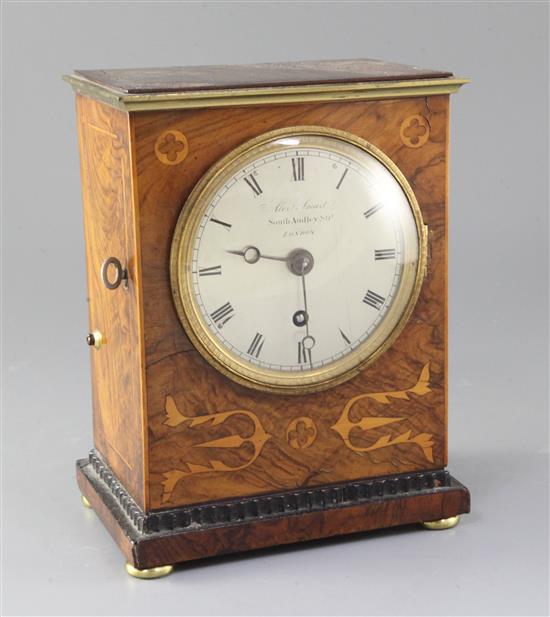 Alex Smart, South Audley Street, London. An early 19th century inlaid walnut eight day timepiece Alex Smart, South Audley Street, London. An early 19th century inlaid walnut eight day timepiece