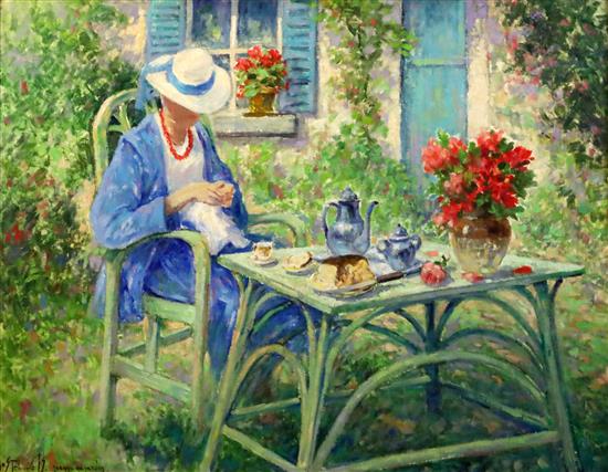 Henri Joseph Pauwels (1903-1983) Seyage au Jardin 23 x 31in. Henri Joseph Pauwels (1903-1983) Seyage au Jardin 23 x 31in.