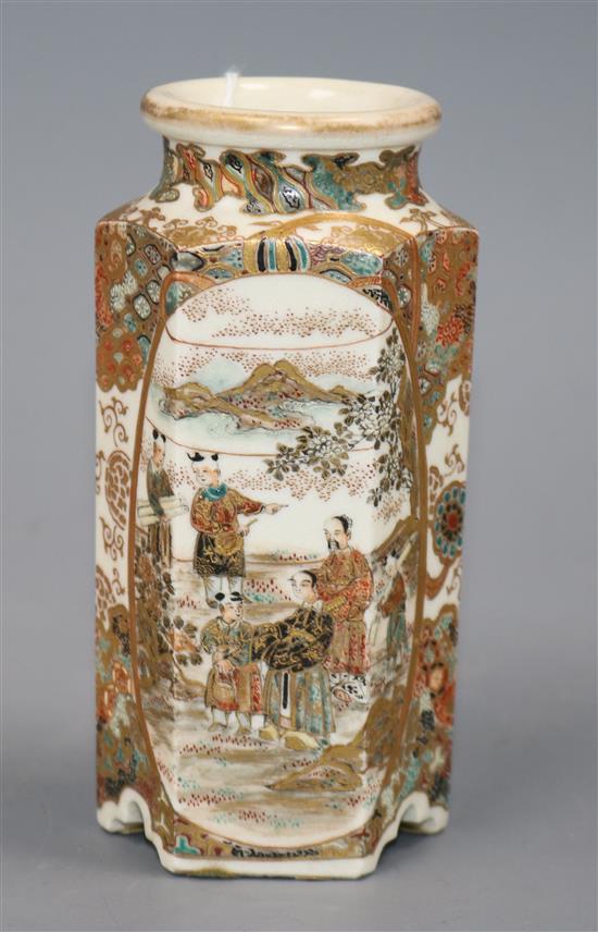 A Japanese Satsuma pottery hexagonal vase H.12cm A Japanese Satsuma pottery hexagonal vase H.12cm