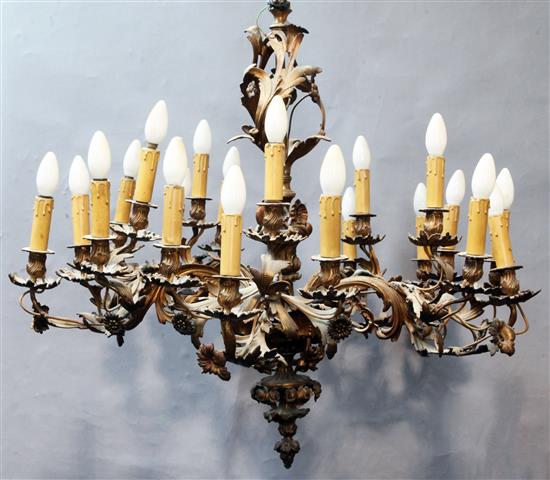 A 19th century ormolu five branch chandelier, width 34in. A 19th century ormolu five branch chandelier, width 34in.