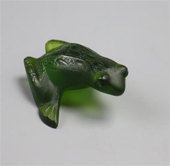 A green glass frog, signed Lalique A green glass frog, signed Lalique