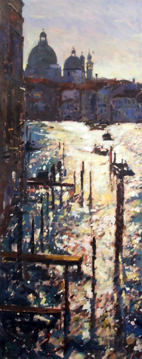§ Bruce Yardley (1962-) Grand Canal, Silver & Gold 60 x 24in. § Bruce Yardley (1962-) Grand Canal, Silver & Gold 60 x 24in.