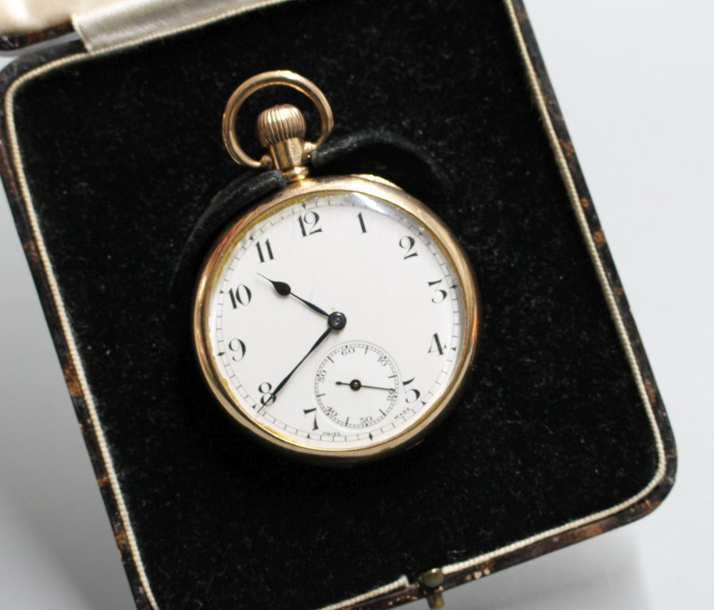 A George V 9ct gold The Semloh Lever keyless open faced pocket watch,
