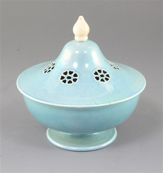 A Ruskin pottery pale blue souffle glazed bowl and cover height 18cm A Ruskin pottery pale blue souffle glazed bowl and cover height 18cm