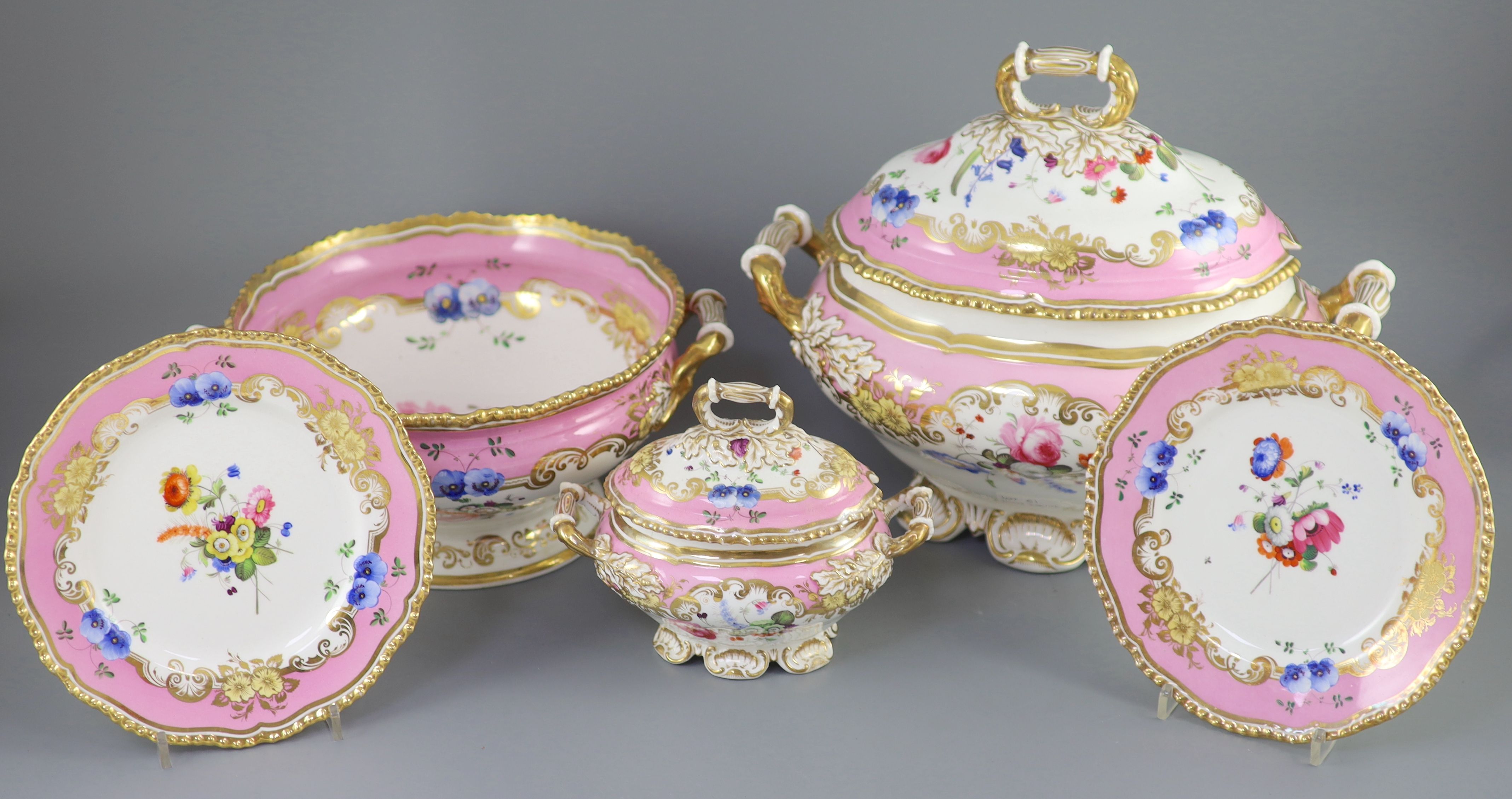 An extensive one hundred and thirteen piece English porcelain dinner and dessert service, c.1825-30, An extensive one hundred and thirteen piece English porcelain dinner and dessert service, c.1825-30,