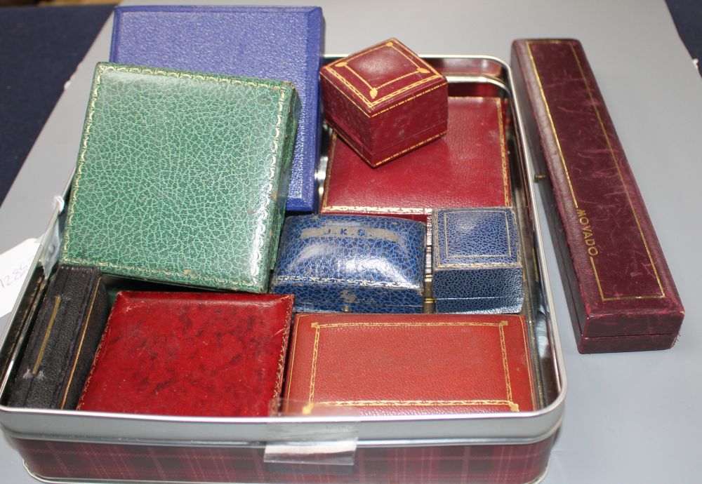 Nine assorted jewellery boxes and a Movado watch box.