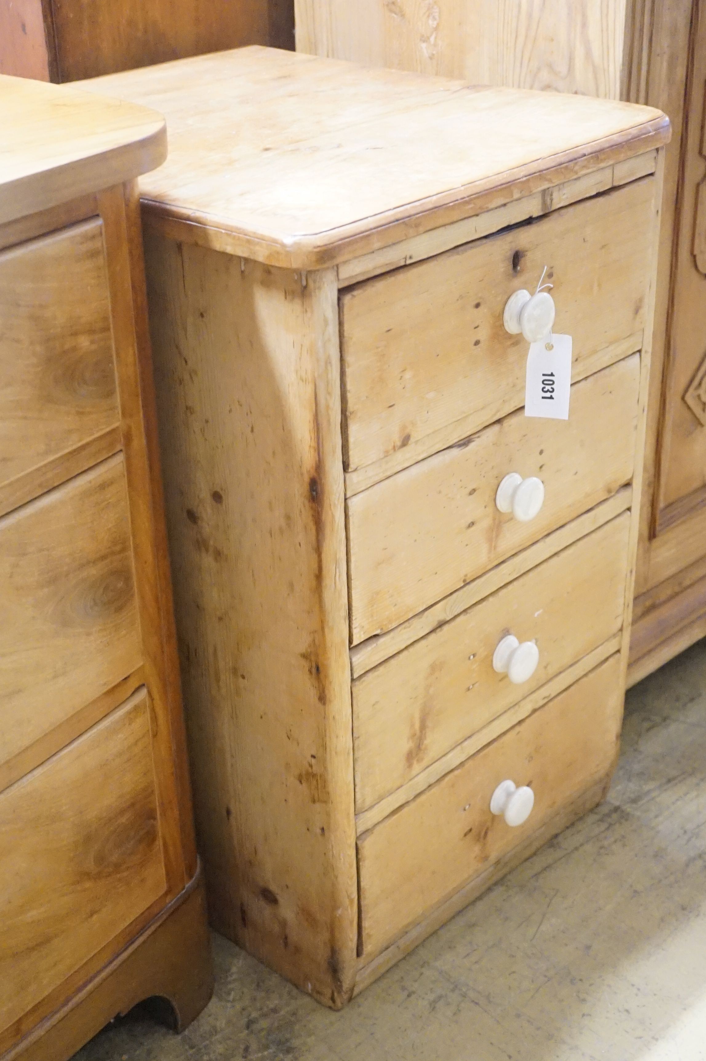 A Victorian pine four drawer chest, width 45cm depth 53cm height 72cm
