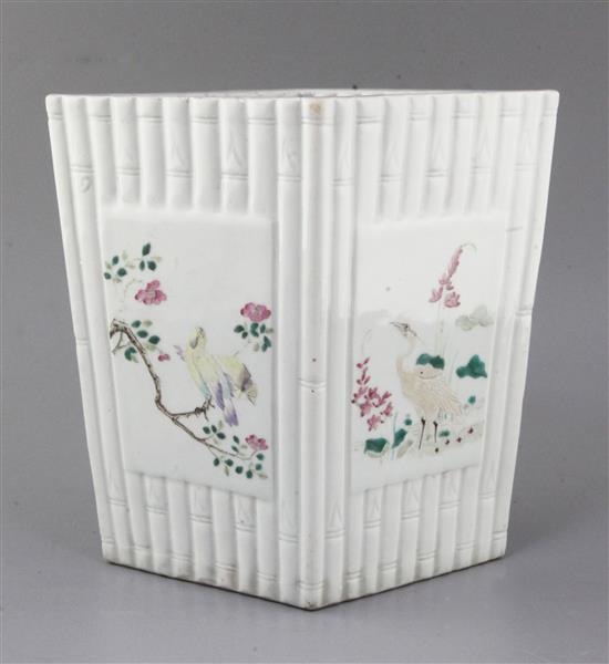 A Chinese famille rose bamboo moulded planter, Republic period, height 25.8cm A Chinese famille rose bamboo moulded planter, Republic period, height 25.8cm