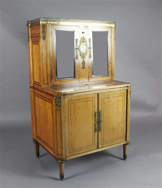 A Louis XVI ormolu mounted satinwood and rosewood writing cabinet, by Godefroy Dester, W.2ft 8in. D.2ft H.4ft 6in. A Louis XVI ormolu mounted satinwood and rosewood writing cabinet, by Godefroy Dester, W.2ft 8in. D.2ft H.4ft 6in.