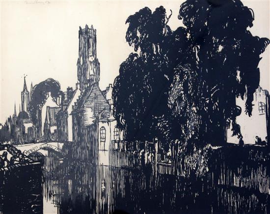 Sir Frank Brangwyn (1864-1956) The Belfry, Bruges, 14.5 x 19in. Sir Frank Brangwyn (1864-1956) The Belfry, Bruges, 14.5 x 19in.
