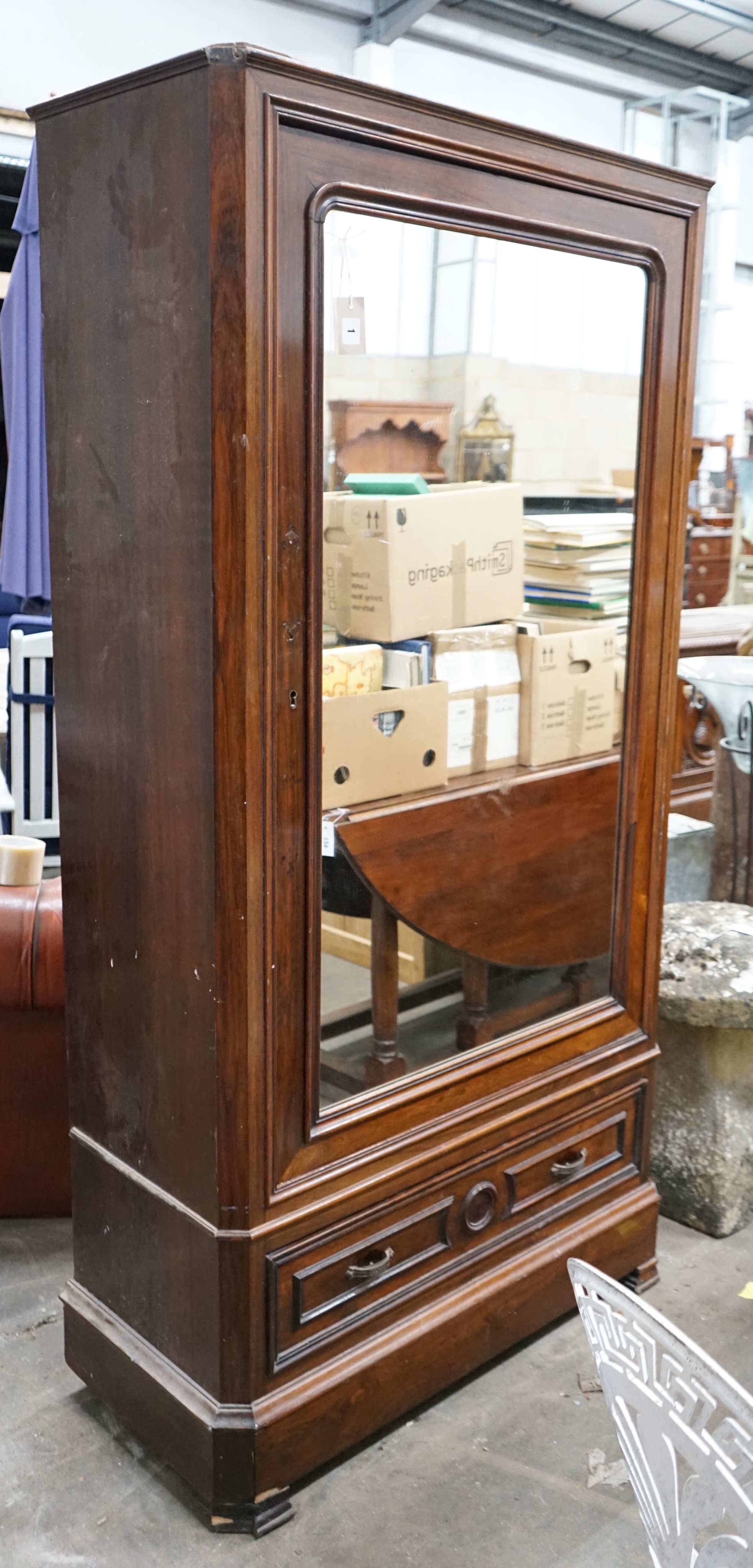 A 19th century French rosewood mirrored armoire, width 100cm depth 43cm height 194cm