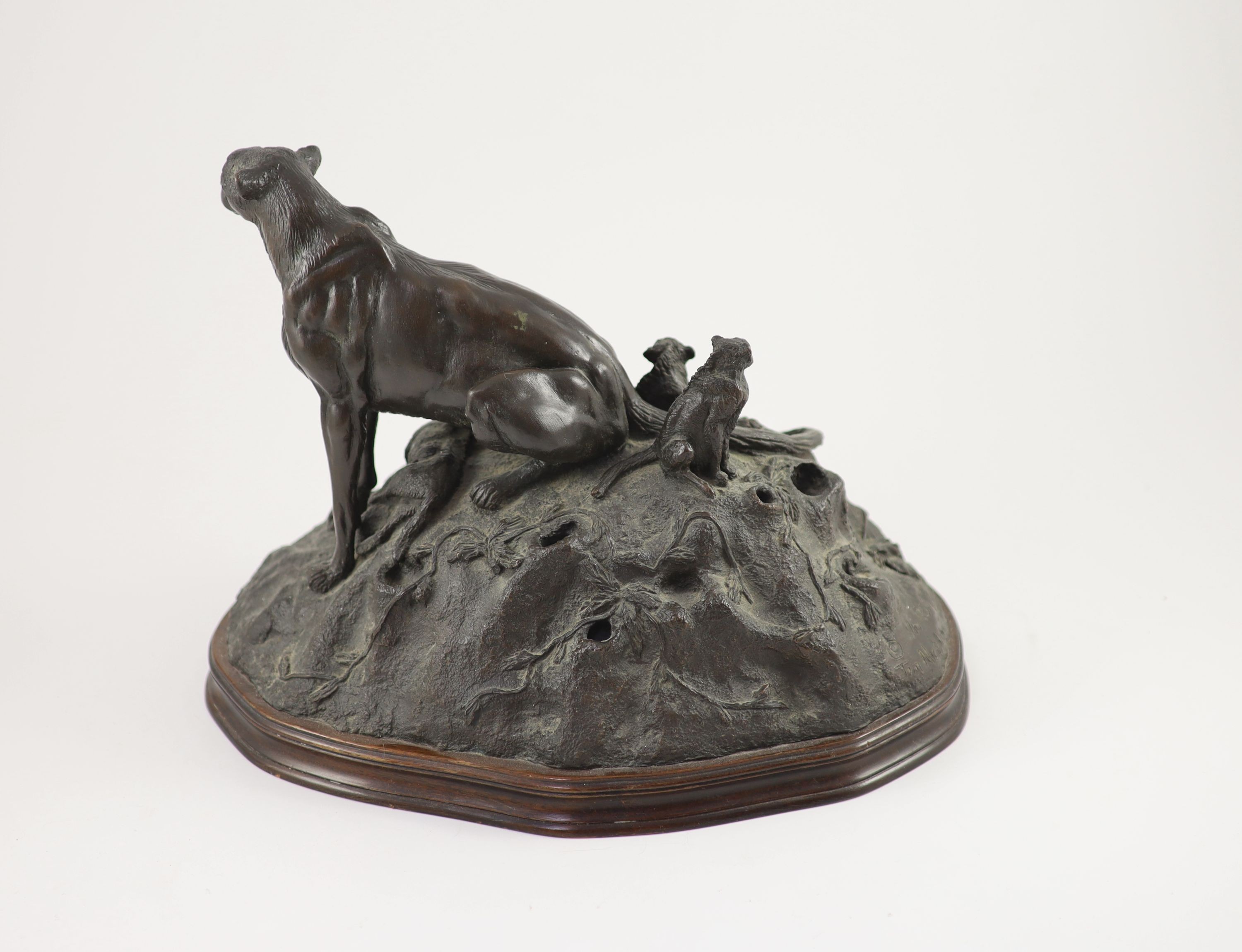Tim Nicklin. A bronze group of a cheetah and her cubs length 36cm height 26cm