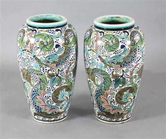 A large pair of Burmantofts Persian faience ovoid floor vases, by Leonard King, c.1885, height 55.5cm A large pair of Burmantofts Persian faience ovoid floor vases, by Leonard King, c.1885, height 55.5cm