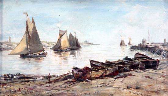 Edwin Hayes (1820-1904) Shrimp boats entering Gorleston harbour, 5.5 x 9in. Edwin Hayes (1820-1904) Shrimp boats entering Gorleston harbour, 5.5 x 9in.