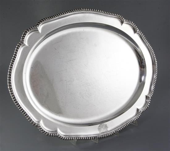 A William IV oval silver dish by Thomas Richards?, with presentation inscription to Columbine, winner at the Cork Harbour Regatta. A William IV oval silver dish by Thomas Richards?, with presentation inscription to Columbine, winner at the Cork Harbour Regatta.
