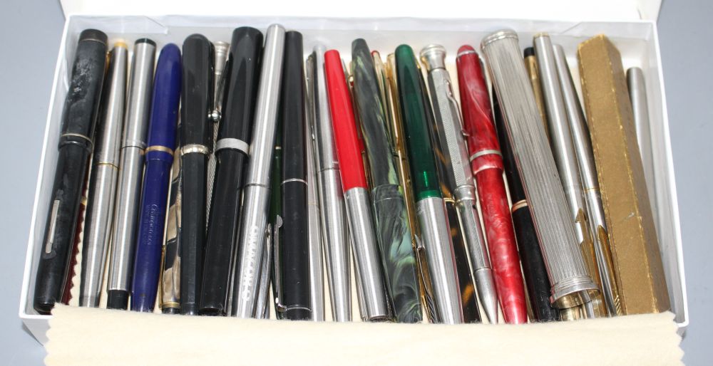 A vintage Mont Blanc fountain pen with no. 2 nib, other fountain, ball point pens and propelling pencils