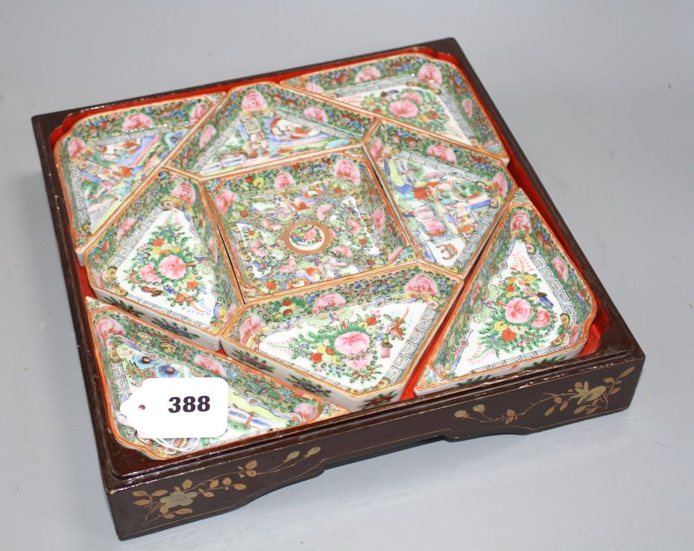 A Chinese Canton famille rose hors doeuvres set, early 20th century, W. 28.5cm