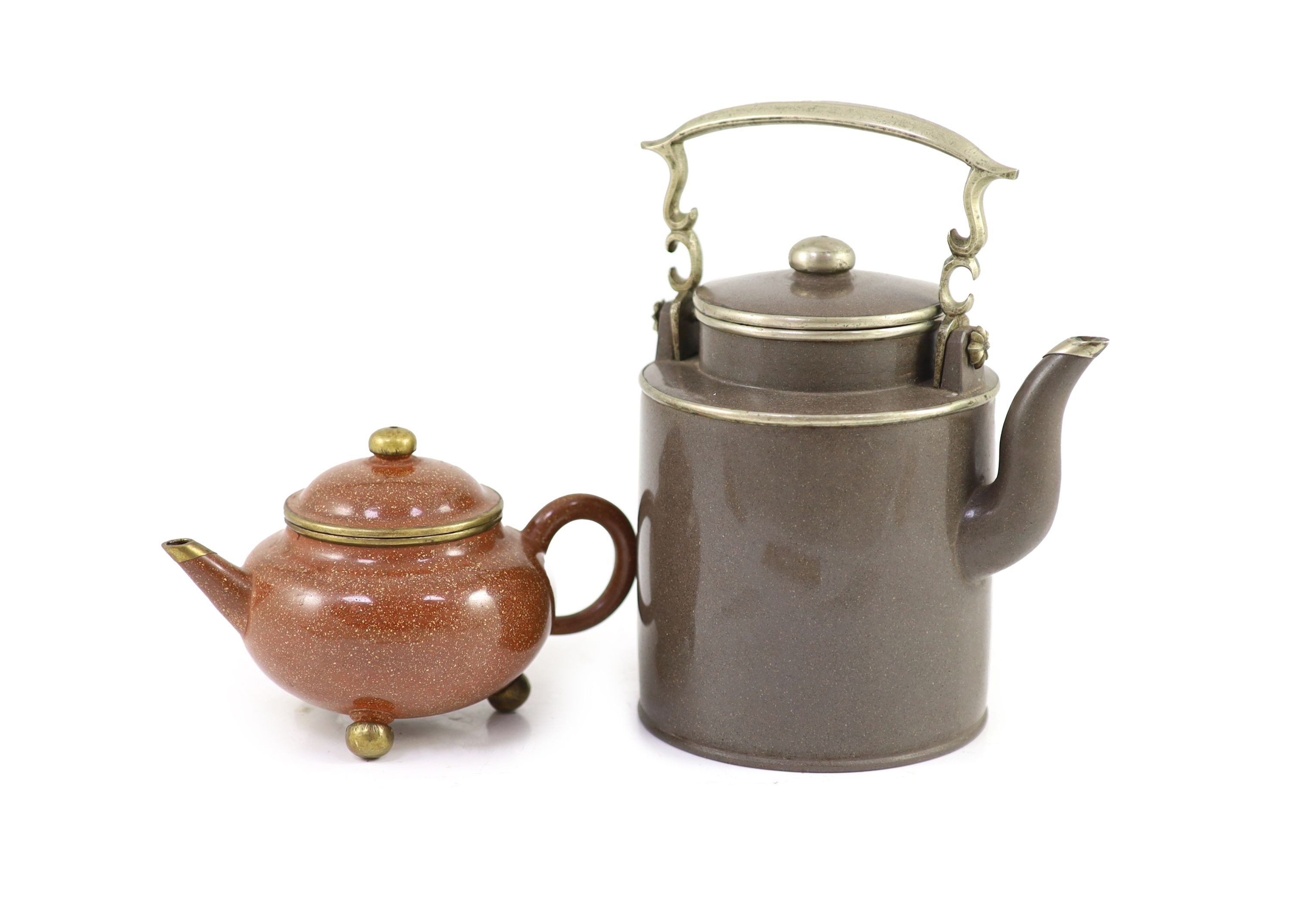 Two Yixing polished teapots made for the Thai market, late 19th century, 19.5 and 9.5 cm high