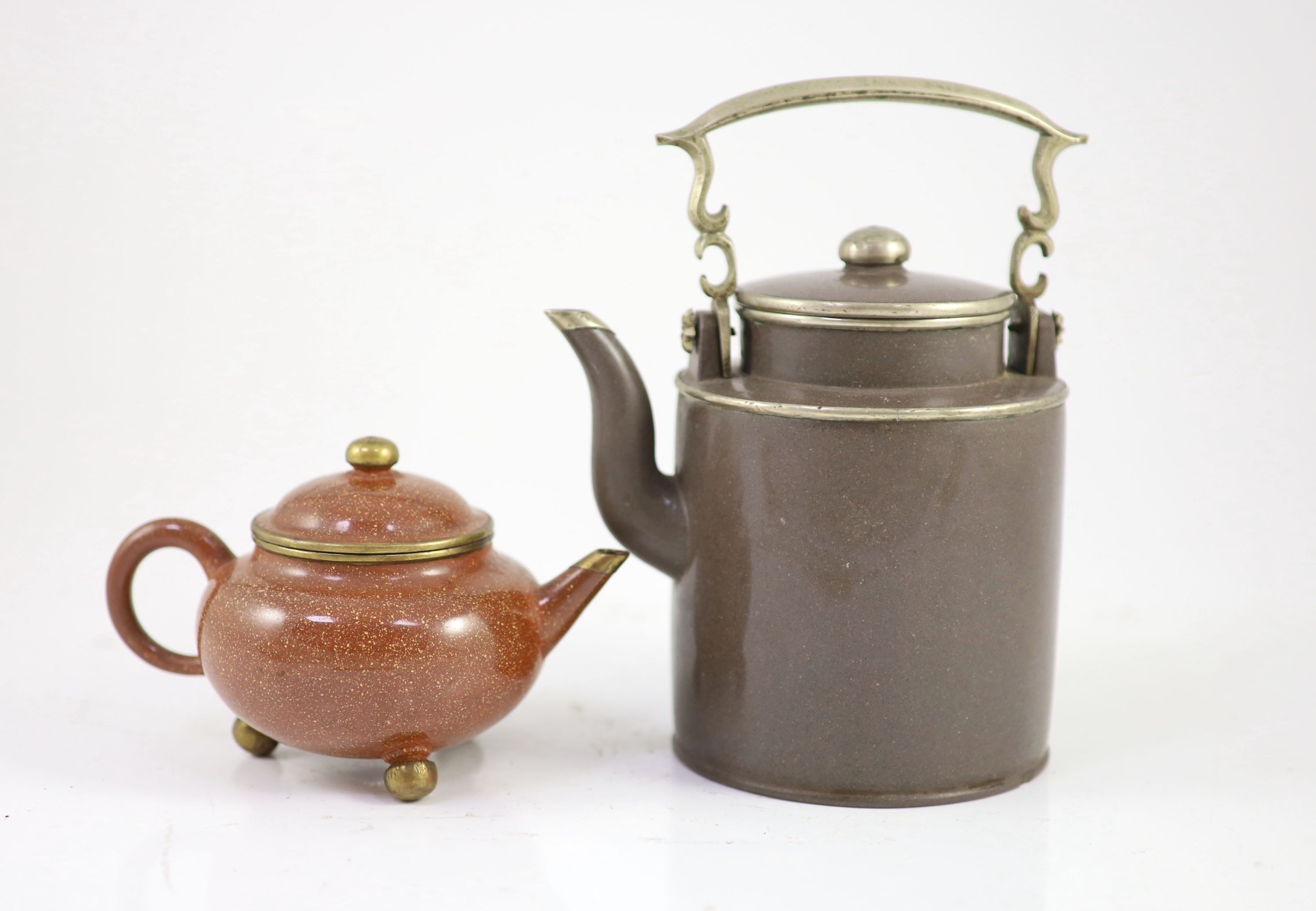 Two Yixing polished teapots made for the Thai market, late 19th century, 19.5 and 9.5 cm high