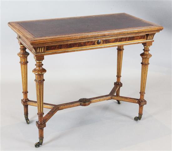 Gillows & Co. A Victorian parcel gilt thuya wood and burr wood combined card and writing table, W.3ft D.1ft 7in. H.2ft 5in. Gillows & Co. A Victorian parcel gilt thuya wood and burr wood combined card and writing table, W.3ft D.1ft 7in. H.2ft 5in.