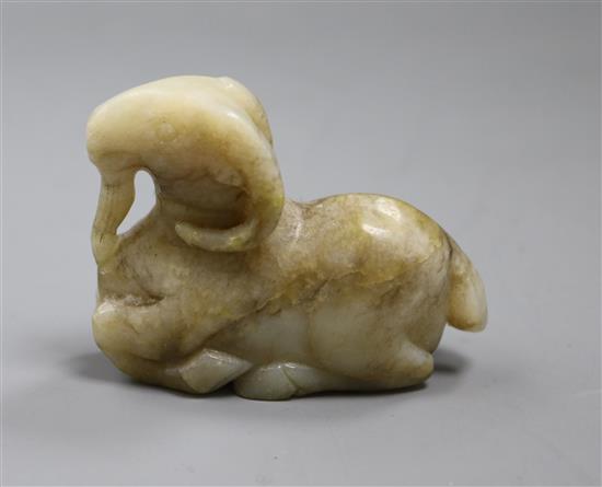 A Chinese jade recumbent figure of a ram A Chinese jade recumbent figure of a ram