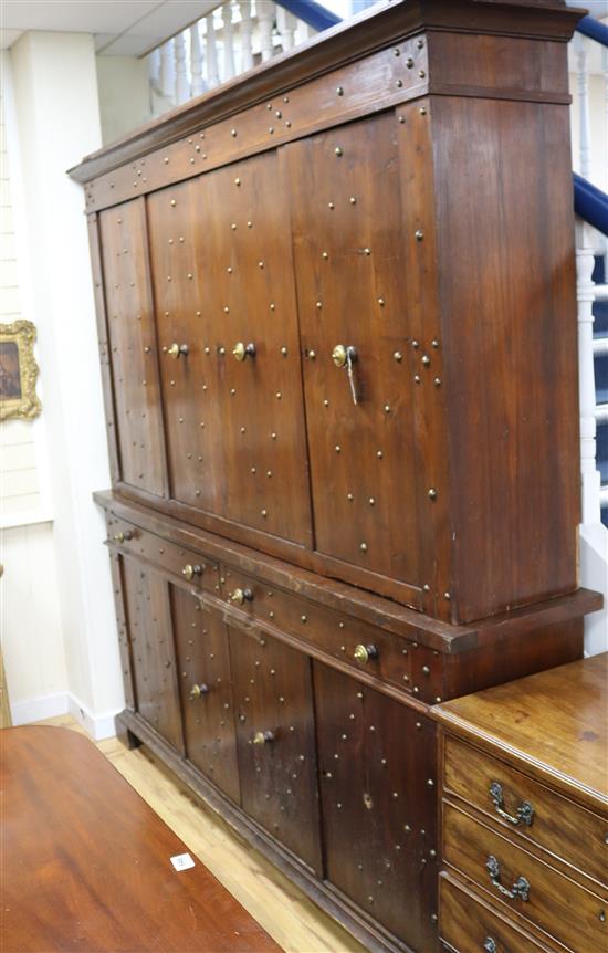A large Swiss or Austrian chestnut cupboard W.212cm approx. A large Swiss or Austrian chestnut cupboard W.212cm approx.