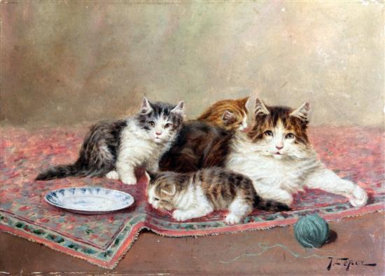 Joseph Le Roy (1812-1860) Cat and kittens on a rug 9.5 x 13in. unframed Joseph Le Roy (1812-1860) Cat and kittens on a rug 9.5 x 13in. unframed