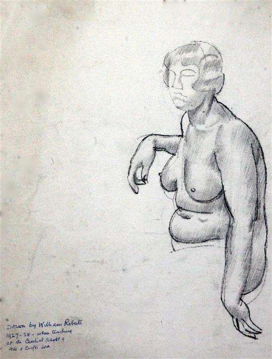 § William Roberts (1895-1980) Female life study sitting three quarter front upper body 13 x 11.75in., unframed, illustrated in the Cata § William Roberts (1895-1980) Female life study sitting three quarter front upper body 13 x 11.75in., unframed, illustrated in the Cata