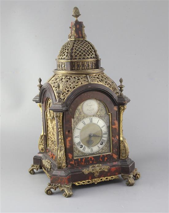 A Victorian ormolu and tortoiseshell mantel clock, 18.5in. A Victorian ormolu and tortoiseshell mantel clock, 18.5in.