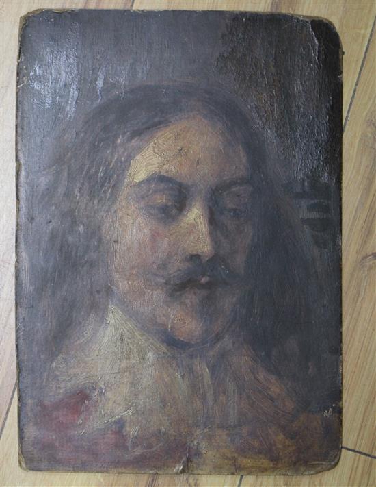 Costello (19th C), oil on millboard, Sketch of Charles I, inscribed in pencil verso, 30.5 x 21.5cm, unframed