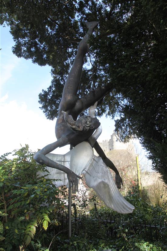 A monumental bronze and phenolic sculpture; Leda and the Swan, by Gerry Downes H. 5m. W. 2.6m approx. A monumental bronze and phenolic sculpture; Leda and the Swan, by Gerry Downes H. 5m. W. 2.6m approx.