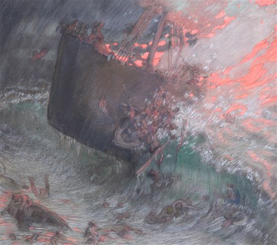 William Shackleton (1872-1933) Studies for The Burning of the Voltaire 13 x 15in. & 12 x 14in. unframed. William Shackleton (1872-1933) Studies for The Burning of the Voltaire 13 x 15in. & 12 x 14in. unframed.