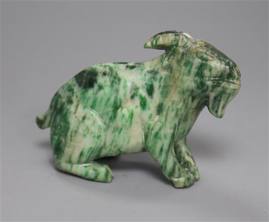 A Chinese jadeite figure of a goat width 10cm A Chinese jadeite figure of a goat width 10cm