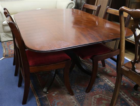 A Regency breakfast table and four Regency style mahogany dining chairs W.142cm A Regency breakfast table and four Regency style mahogany dining chairs W.142cm