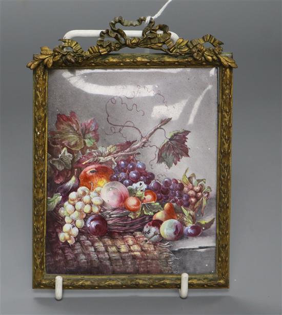 An early 19th century enamel plaque decorated with a still life of fruit 11.5 x 9.5cm An early 19th century enamel plaque decorated with a still life of fruit 11.5 x 9.5cm