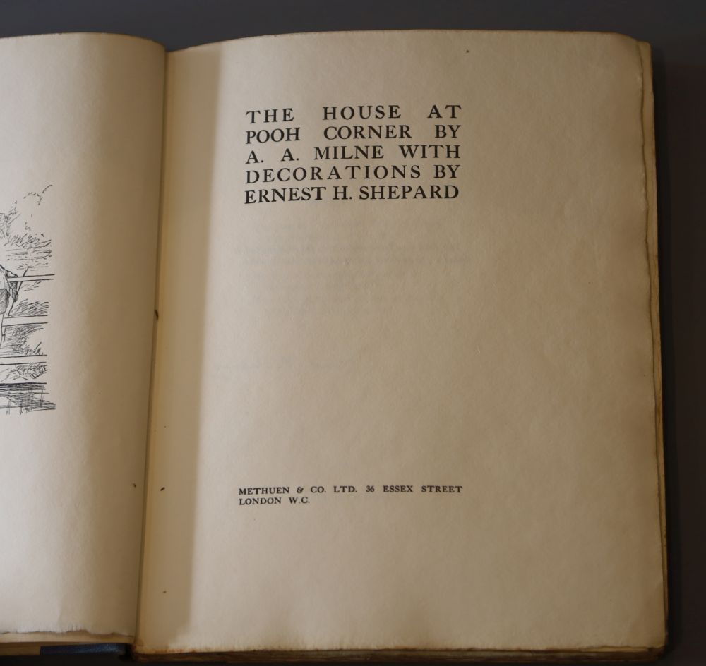Milne, Alan Alexander - The House at Pooh corner, 1st edition, qto, one of 350 large paper copies, illustrated by Ernest H. Shepard, ha
