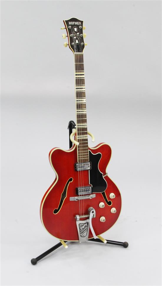 A cherry red Hofner Verithin semi-acoustic electric guitar, c.1964, A cherry red Hofner Verithin semi-acoustic electric guitar, c.1964,