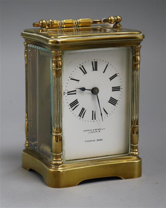 A Mappin & Webb French gilt brass carriage timepiece A Mappin & Webb French gilt brass carriage timepiece